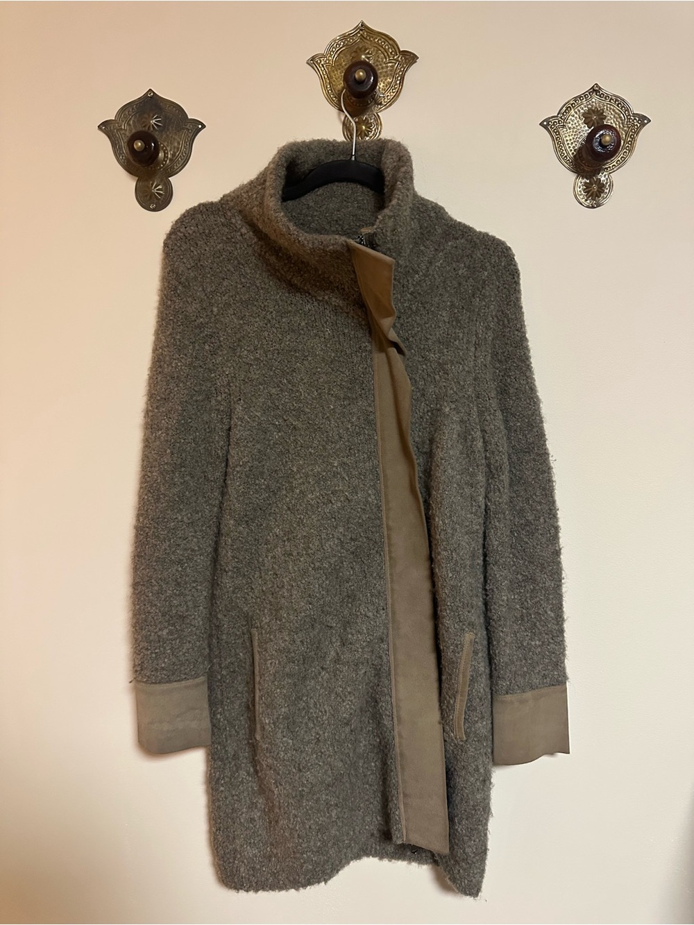 Women's Gray Boucle Textured Wool-Blend Coat